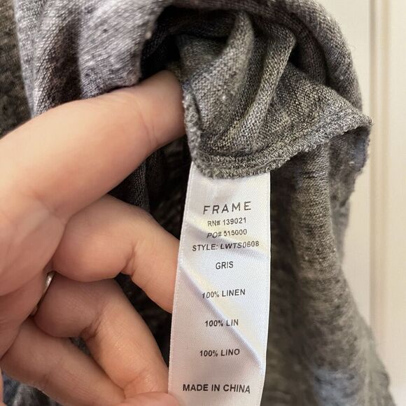 FRAME Classic Crewneck 100% Linen Tee Shirt Top Gris Gray Women's Size Large - Picture 7 of 12